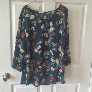 Maurices Floral Blouse with Lace-Up Neck Size XXL